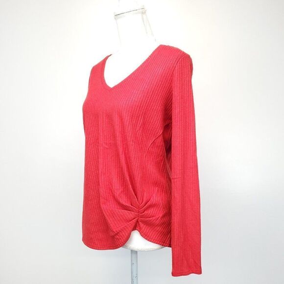 NIC+ZOE Cozy Long Sleeve Rib Knit Twist Top Pop Red Medium - Picture 7 of 12